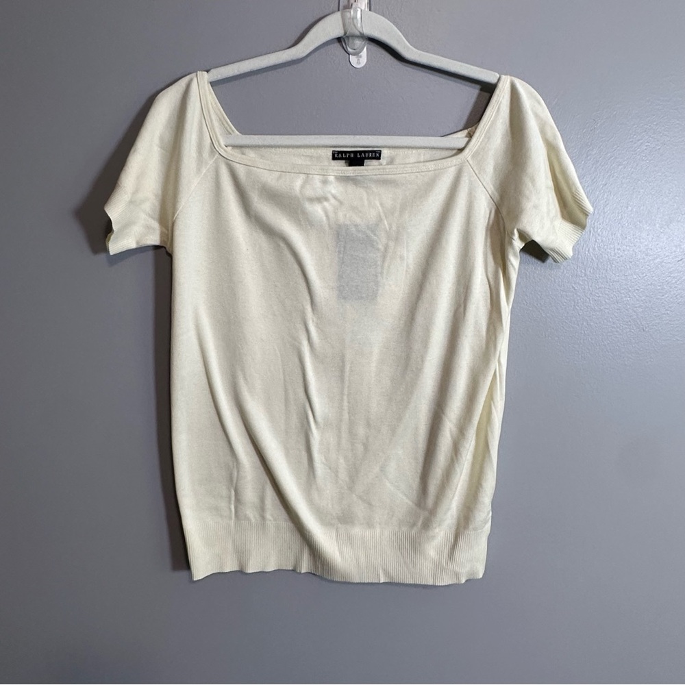 Ralph Lauren Black Label Womens XL Ivory Square Neck Mercerized Cotton Top